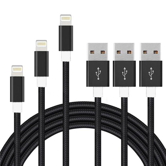 3-Pack: 10FT Heavy Duty Braided iPhone Lightning USB Cable